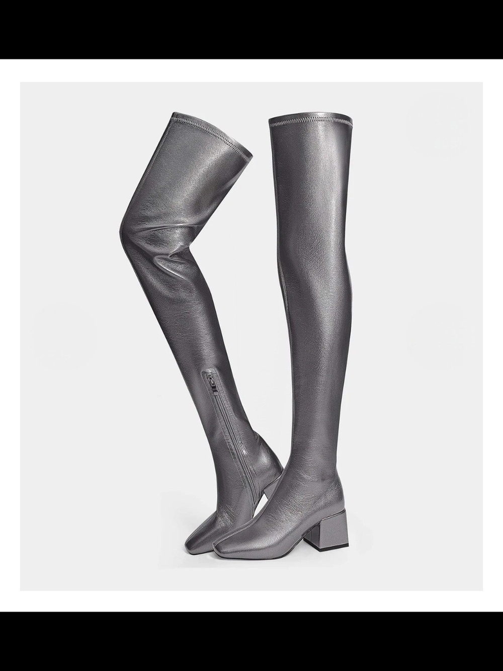 Crinkle Patent Leather Silver Over-The-Knee Boots